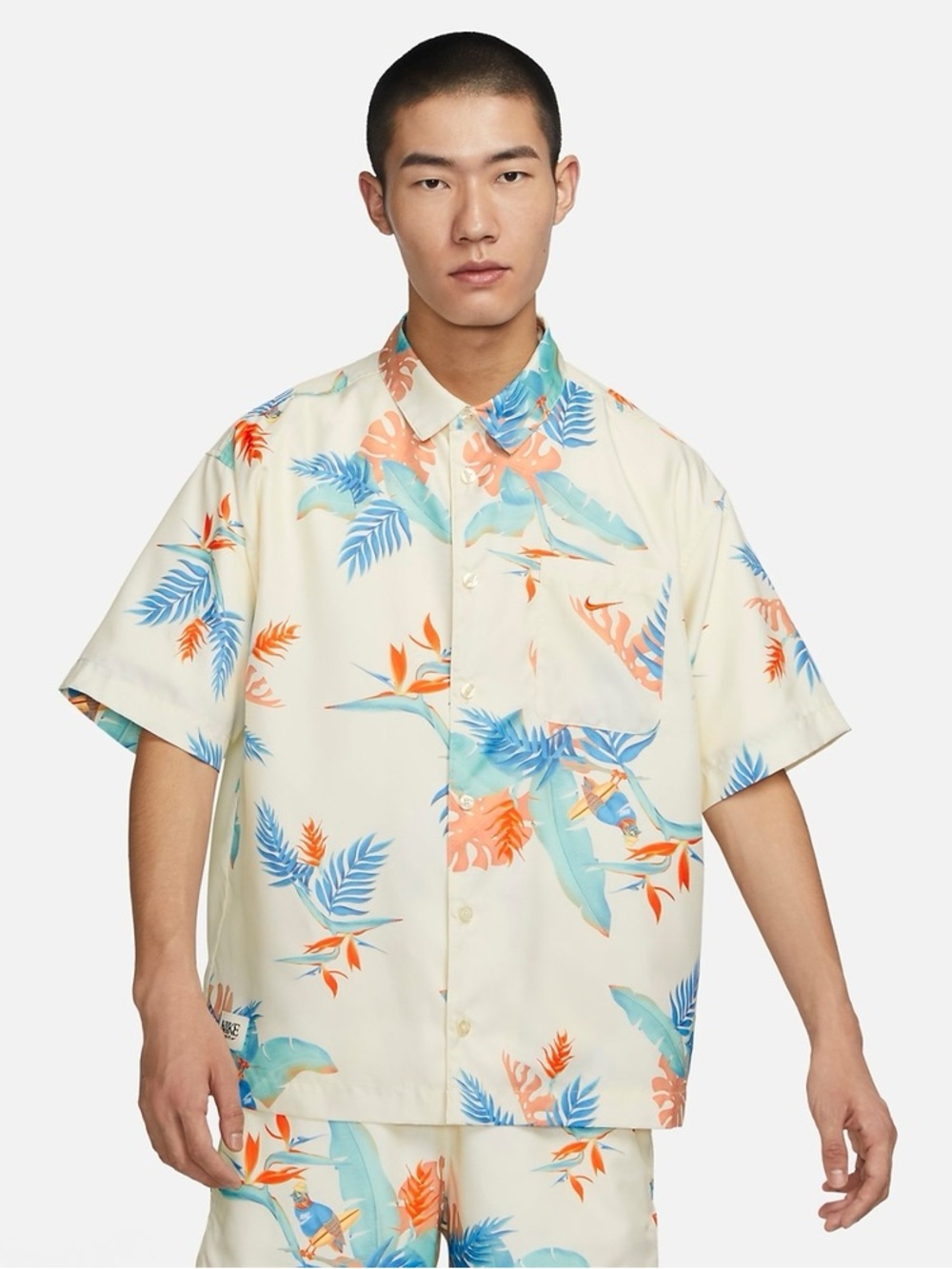 Nike Dri-FIT Tropical Short-Sleeve Button Down Shirt 'Pale Ivory' Size M Casual